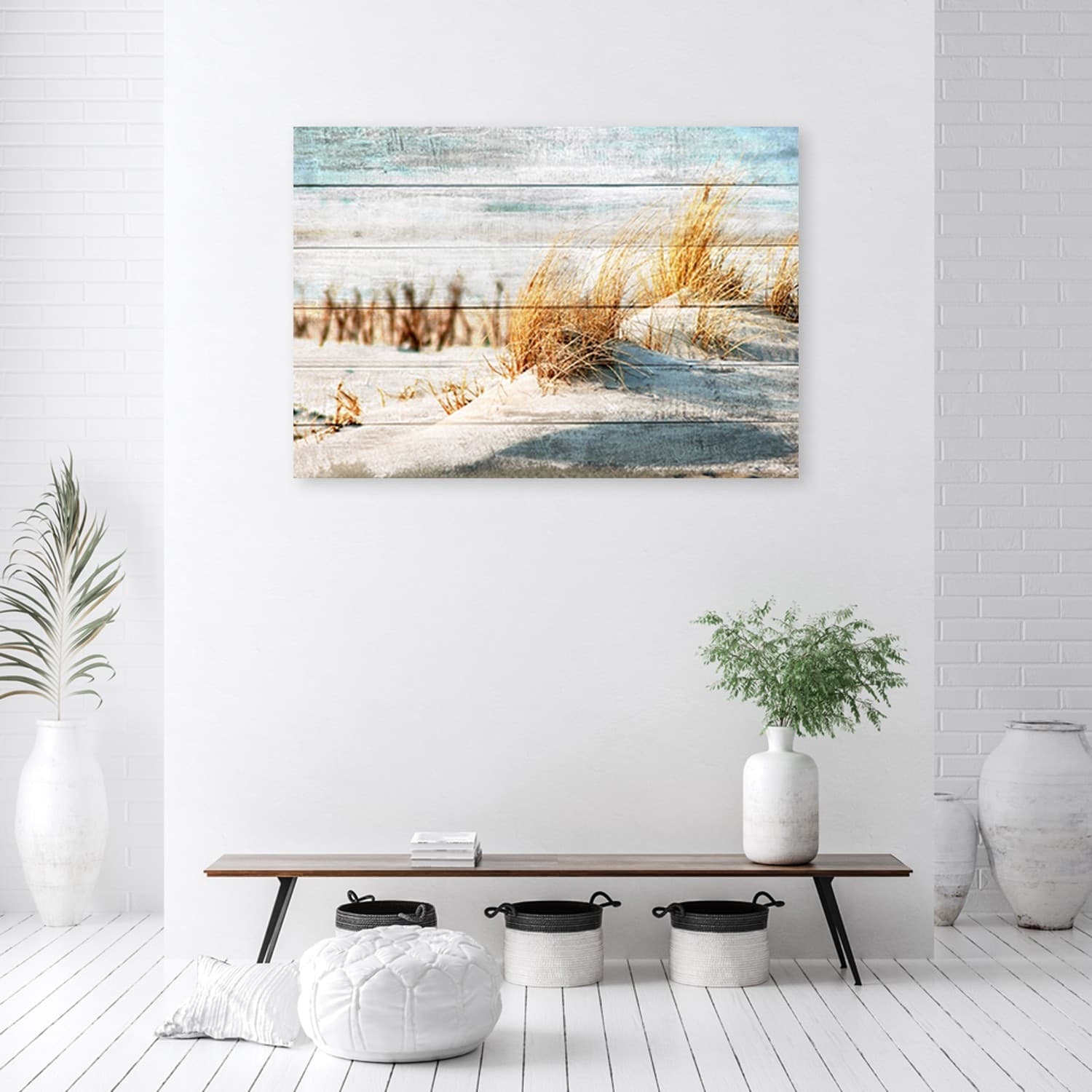 Quadro su tela, Spiaggia di dune sul legno in Poster e stampe Collezione Casa - Trebisacce, commercioVirtuoso.it