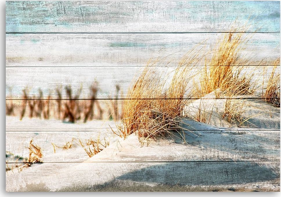 Quadro su tela, Spiaggia di dune sul legno in Poster e stampe Collezione Casa - Trebisacce, commercioVirtuoso.it