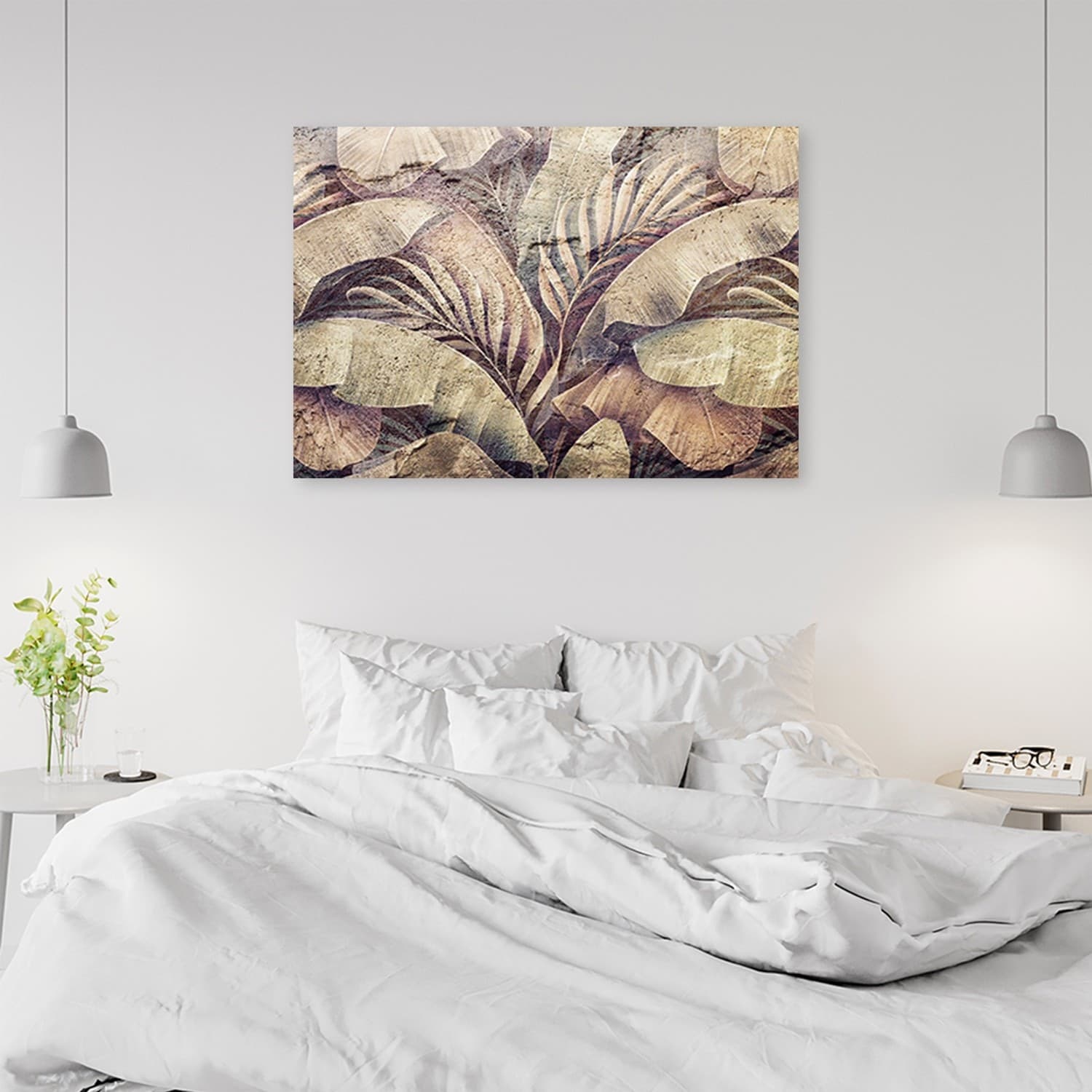 Quadro su tela, Foglie di giungla di palma sull'imitazione del cemento in Poster e stampe Collezione Casa - Trebisacce, commercioVirtuoso.it