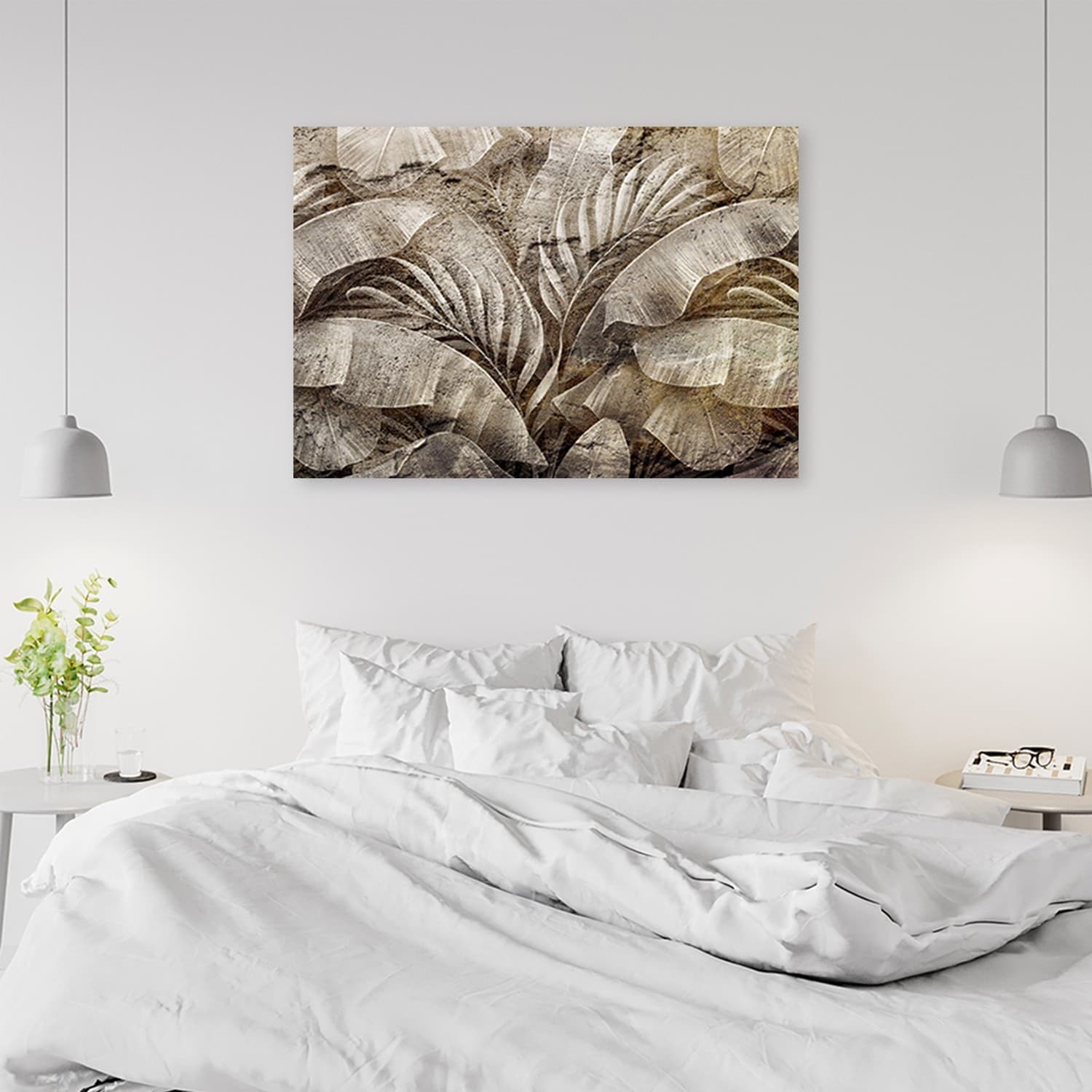 Quadro su tela, Foglie di giungla di palma sull'imitazione del cemento in Poster e stampe Collezione Casa - Trebisacce, commercioVirtuoso.it