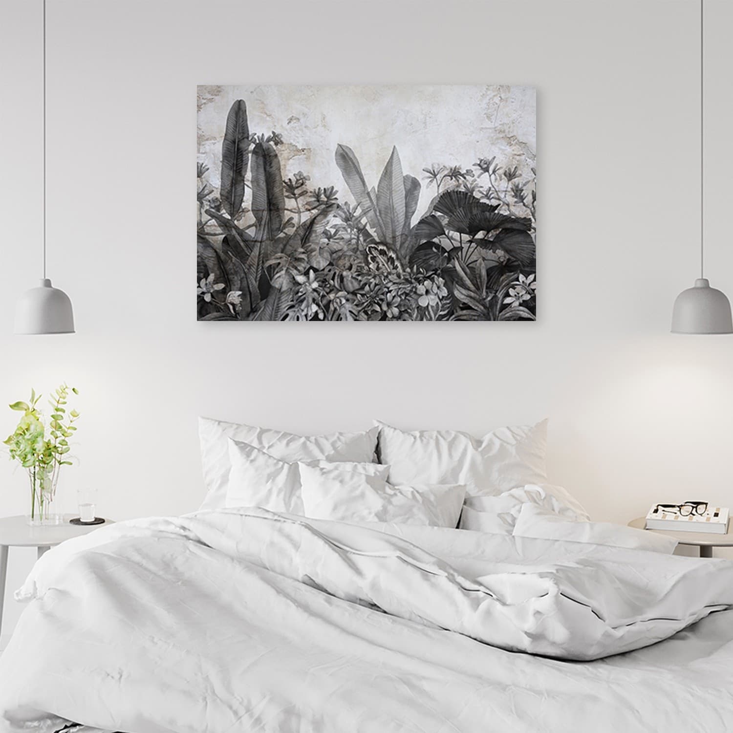 Quadro su tela, Foglie in bianco e nero sullo sfondo del cemento in Poster e stampe Collezione Casa - Trebisacce, commercioVirtuoso.it