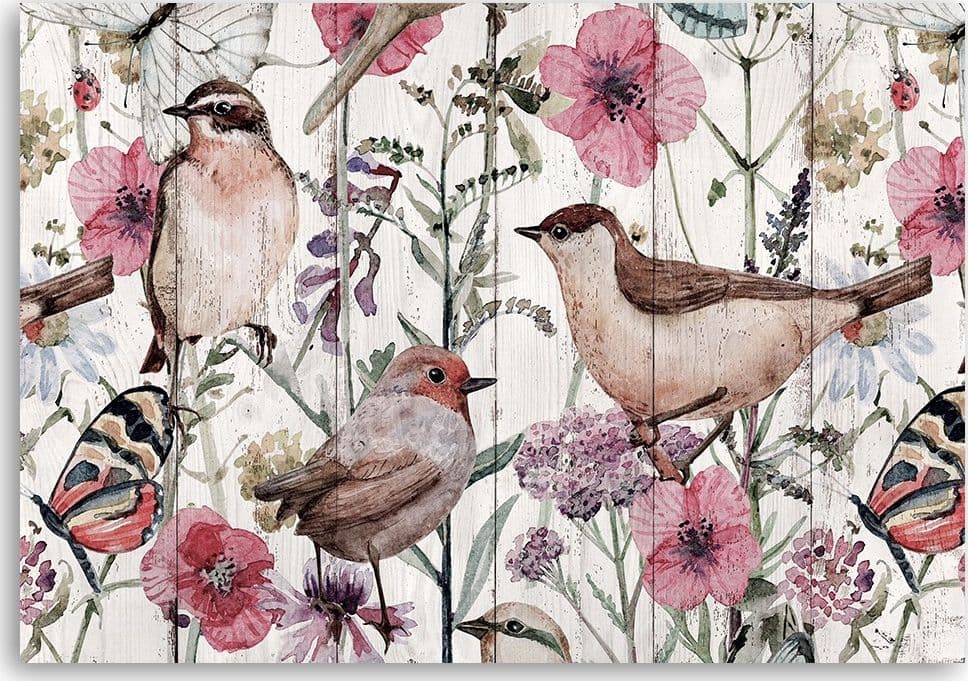 Quadro su tela, Uccelli e farfalle nel prato in Poster e stampe Collezione Casa - Trebisacce, commercioVirtuoso.it