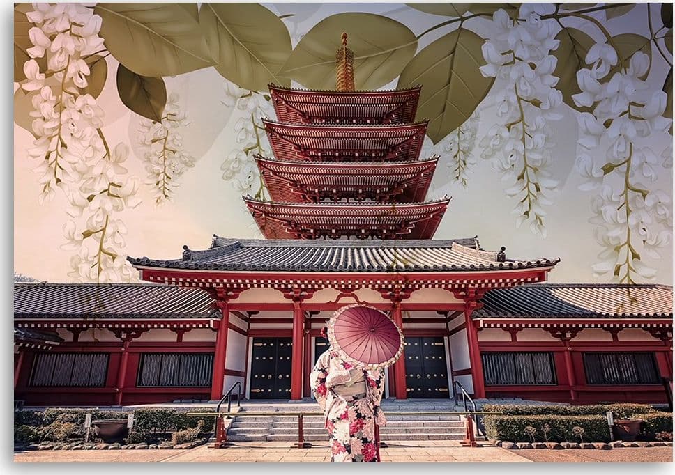 Quadro su tela, Geisha e tempio giapponese in Poster e stampe Collezione Casa - Trebisacce, commercioVirtuoso.it