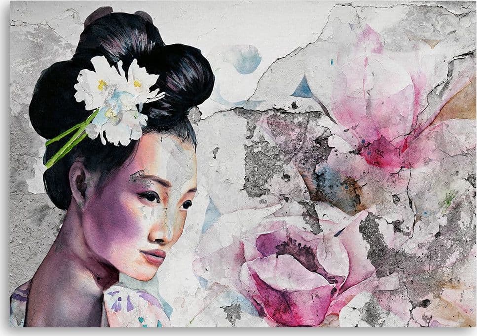 Quadro su tela, Ritratto di una geisha sul vecchio muro in Poster e stampe Collezione Casa - Trebisacce, commercioVirtuoso.it