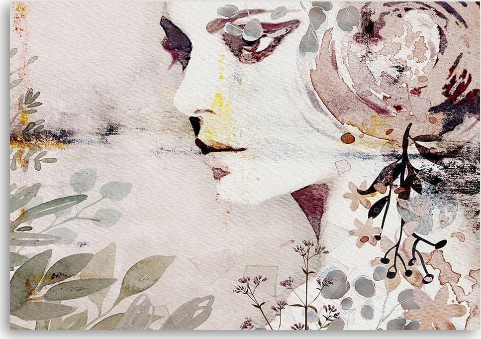 Quadro su tela, Un volto astratto di una donna con fiori in Poster e stampe Collezione Casa - Trebisacce, commercioVirtuoso.it