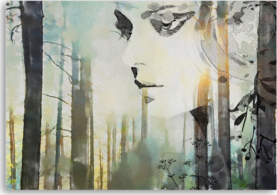 Quadro su tela, Un volto astratto di una donna nella foresta in Poster e stampe Collezione Casa - Trebisacce, commercioVirtuoso.it