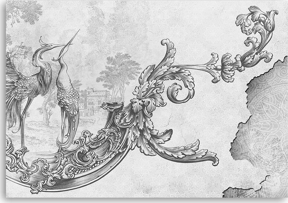 Quadro su tela, Uccelli selvatici e foglie su un affresco orientale in Poster e stampe Collezione Casa - Trebisacce, commercioVirtuoso.it