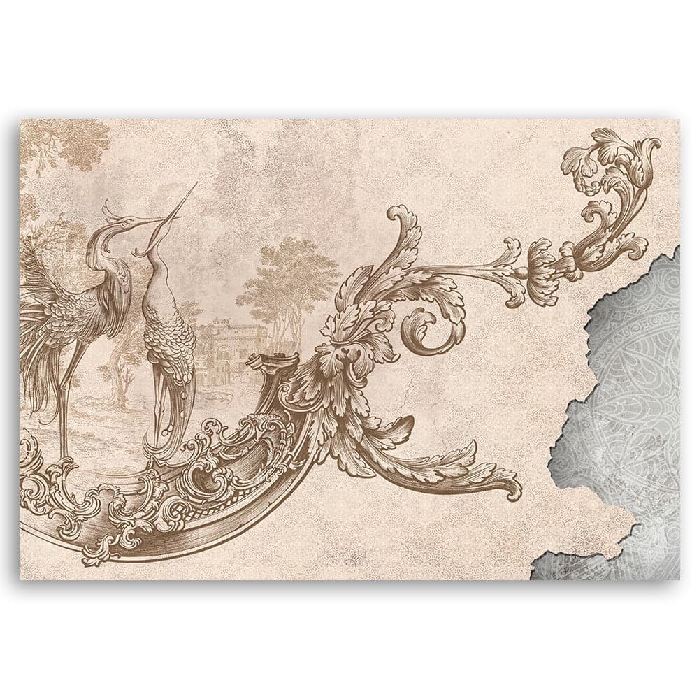 Quadro su tela, Uccelli selvatici e foglie su un affresco orientale in Poster e stampe Collezione Casa - Trebisacce, commercioVirtuoso.it