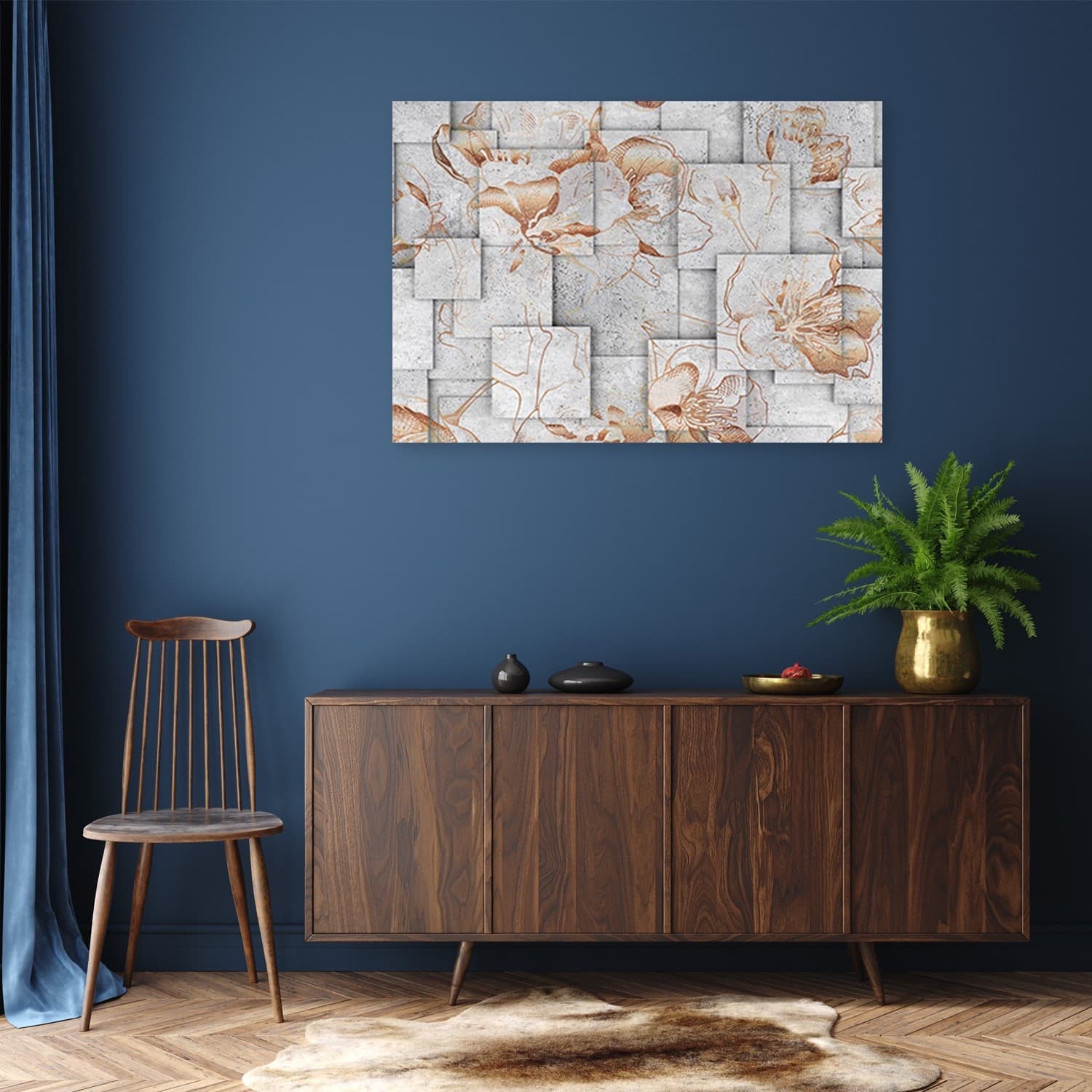 Quadro su tela, Lilia fiori su uno sfondo geometrico in Poster e stampe Collezione Casa - Trebisacce, commercioVirtuoso.it