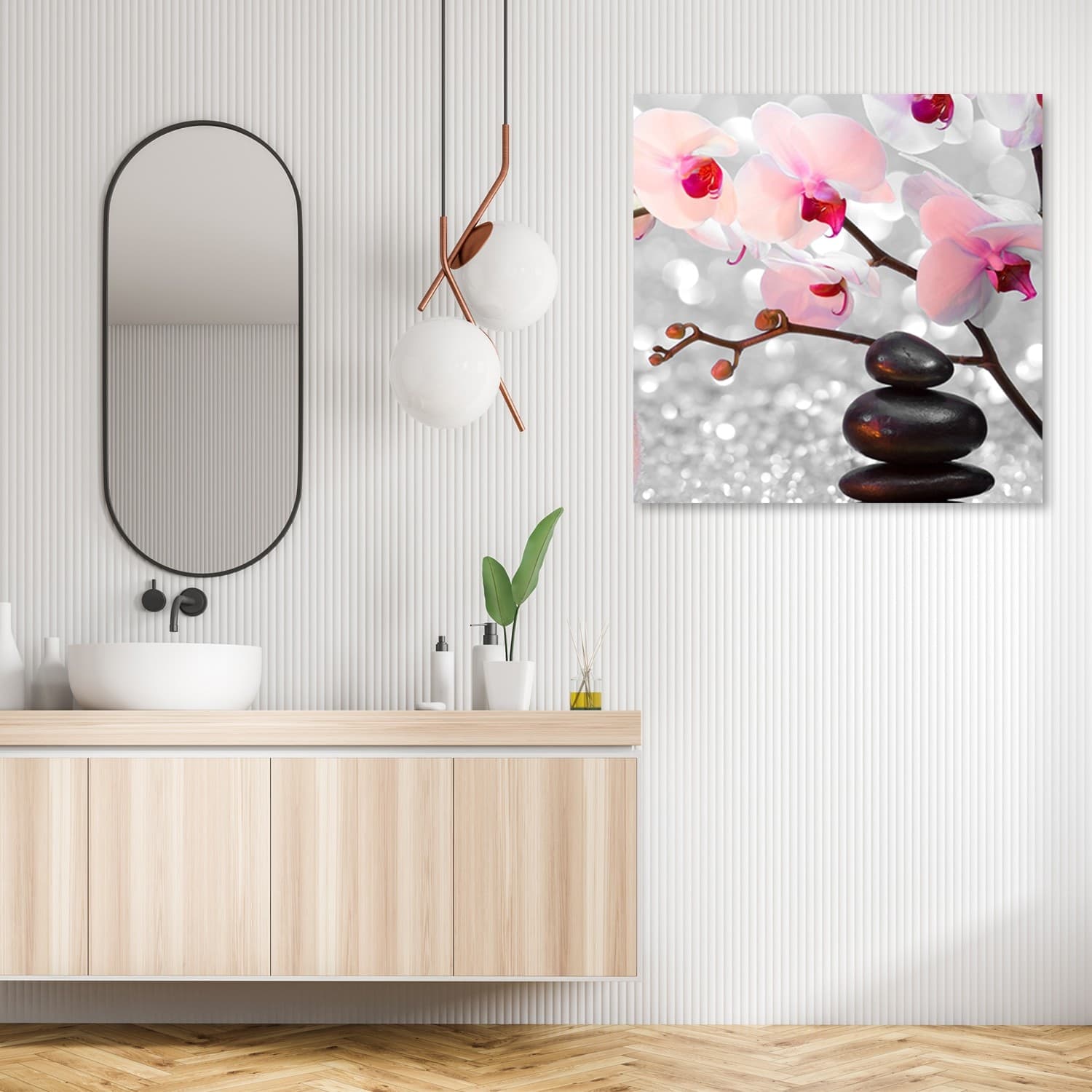 Quadro su tela, Pietre zen e un ramoscello di orchidea in Poster e stampe Collezione Casa - Trebisacce, commercioVirtuoso.it