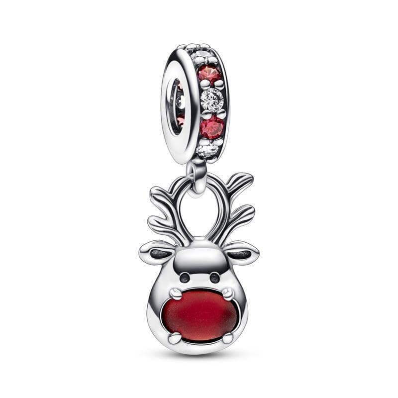 Pandora - Charm Pendente Renna Naso Rosso Vetro di Murano