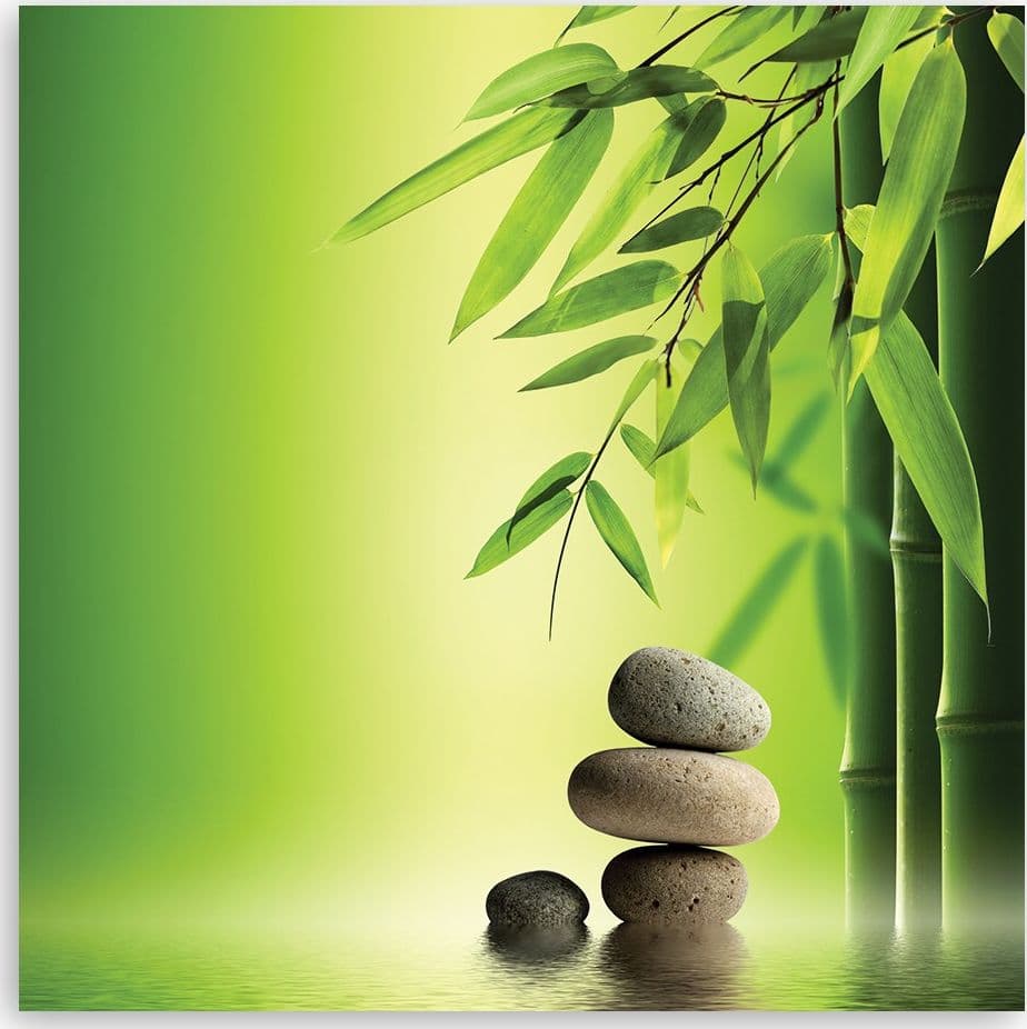 Quadro su tela, Zen e pietre di bambù su uno sfondo verde in Poster e stampe Collezione Casa - Trebisacce, commercioVirtuoso.it