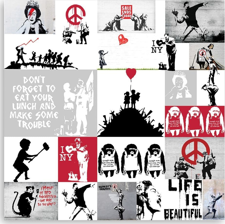 Quadro su tela, Collage di graffiti art di strada banksy in Poster e stampe Collezione Casa - Trebisacce, commercioVirtuoso.it