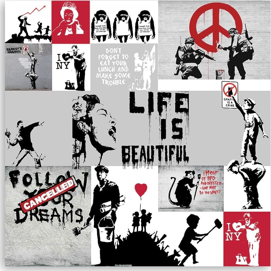 Quadro su tela, Graffiti di composizione di Banksy in Poster e stampe Collezione Casa - Trebisacce, commercioVirtuoso.it
