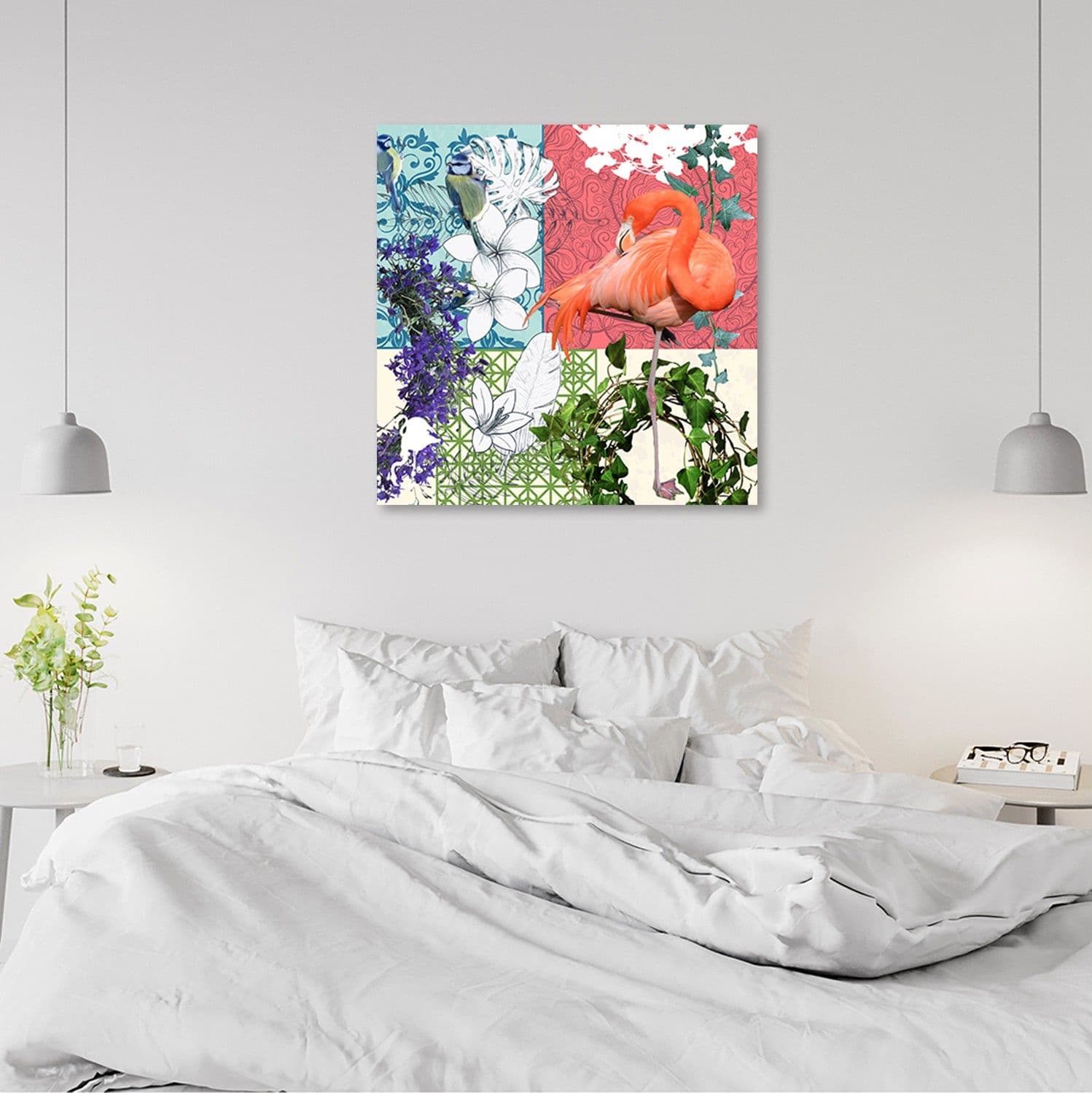 Quadro su tela, Collage fiammeggiante e uccelli in Poster e stampe Collezione Casa - Trebisacce, commercioVirtuoso.it