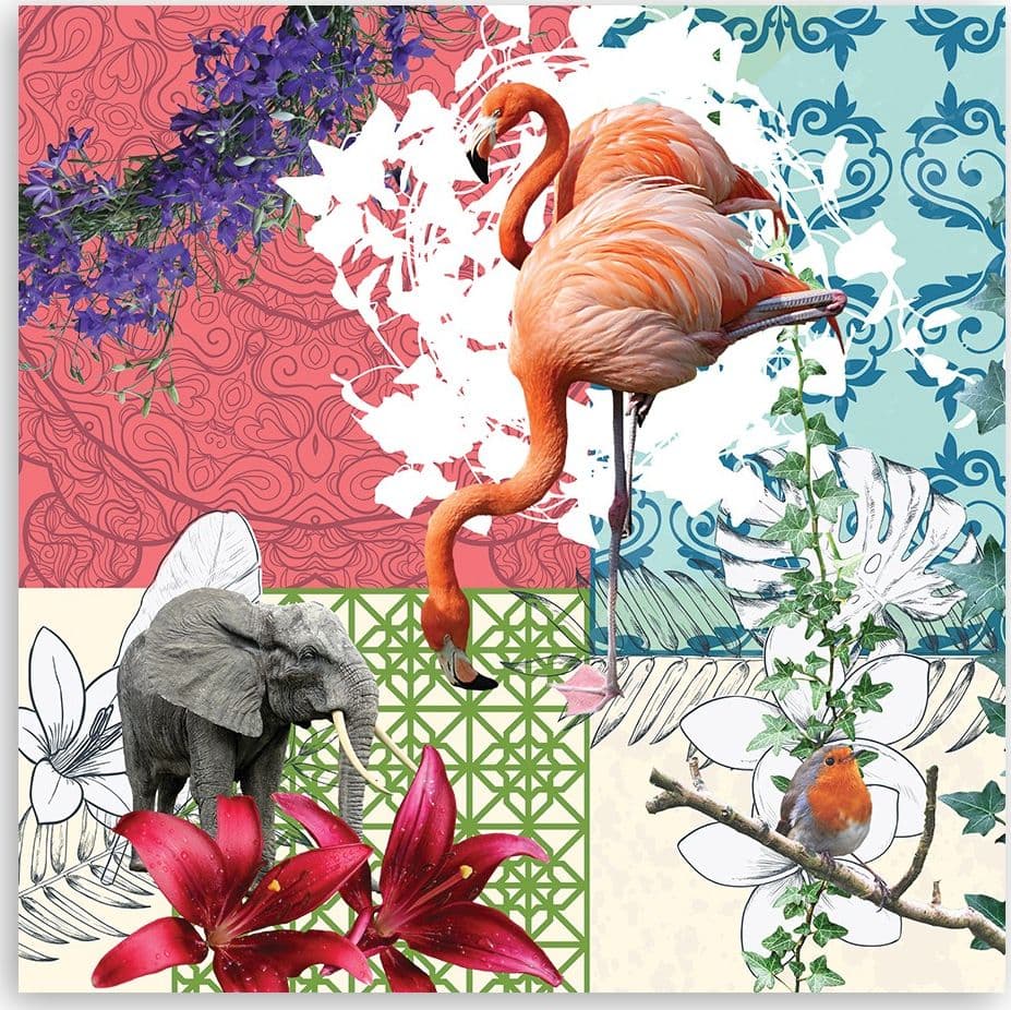 Quadro su tela, Flamingo Elephant Bird Collage in Poster e stampe Collezione Casa - Trebisacce, commercioVirtuoso.it