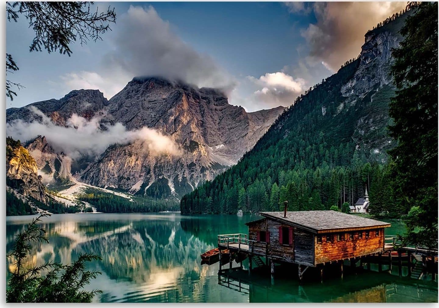 Stampa su tela Capanna al lago di montagna Dolomiti in Poster e stampe Collezione Casa - Trebisacce, commercioVirtuoso.it