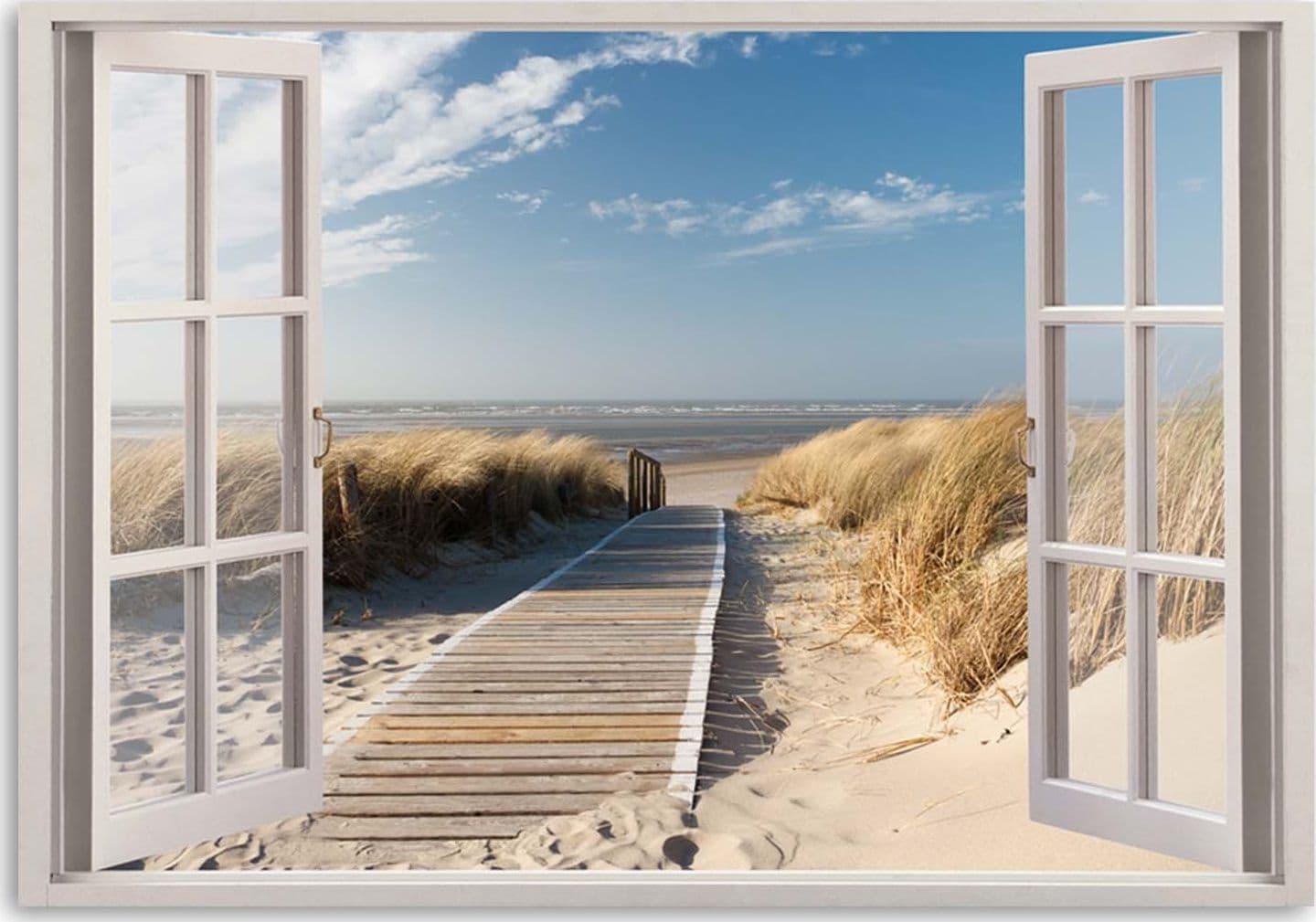 Quadro su tela Finestra vista spiaggia mare Mare del Nord in Poster e stampe Collezione Casa - Trebisacce, commercioVirtuoso.it