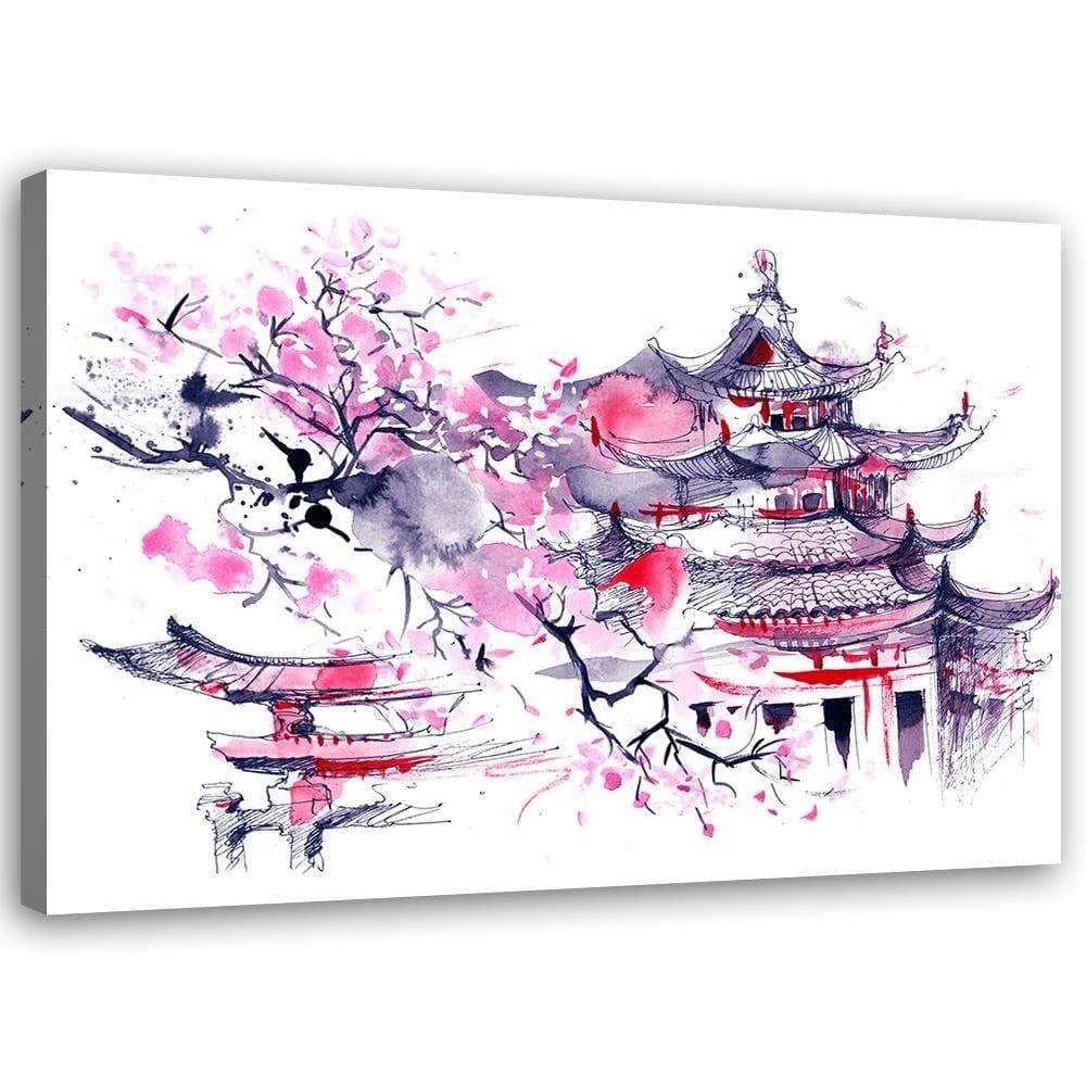 Quadro su tela, Pagoda Ciliegio Giappone dipinto in Poster e stampe Collezione Casa - Trebisacce, commercioVirtuoso.it
