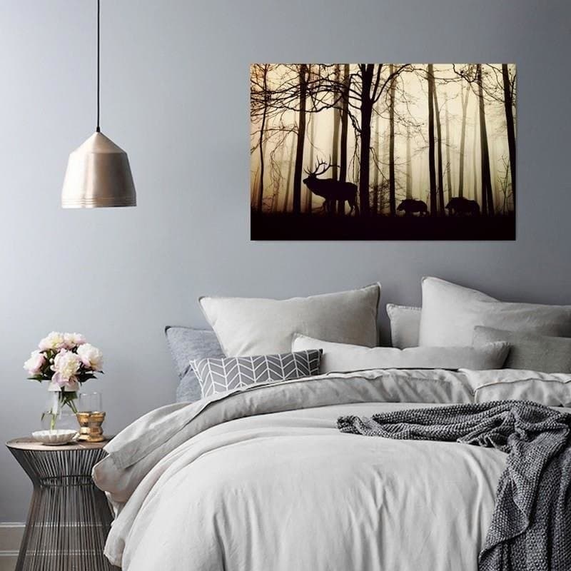 Quadro su tela, Cervi nella foresta Nebbia Marrone in Poster e stampe Collezione Casa - Trebisacce, commercioVirtuoso.it