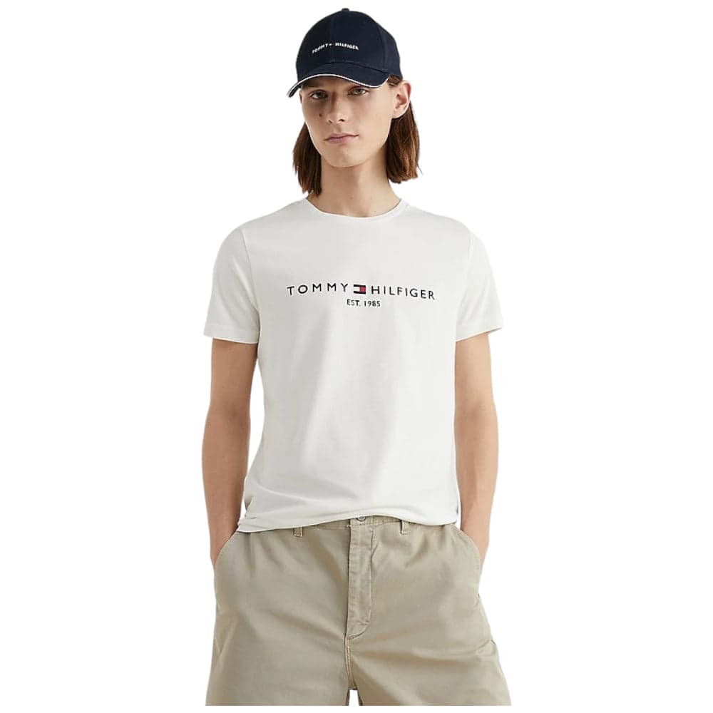Tommy Hilfiger t-shirt bianca logo scritta ricamata MW0MW11465118 T-shirt Tommy Hilfiger