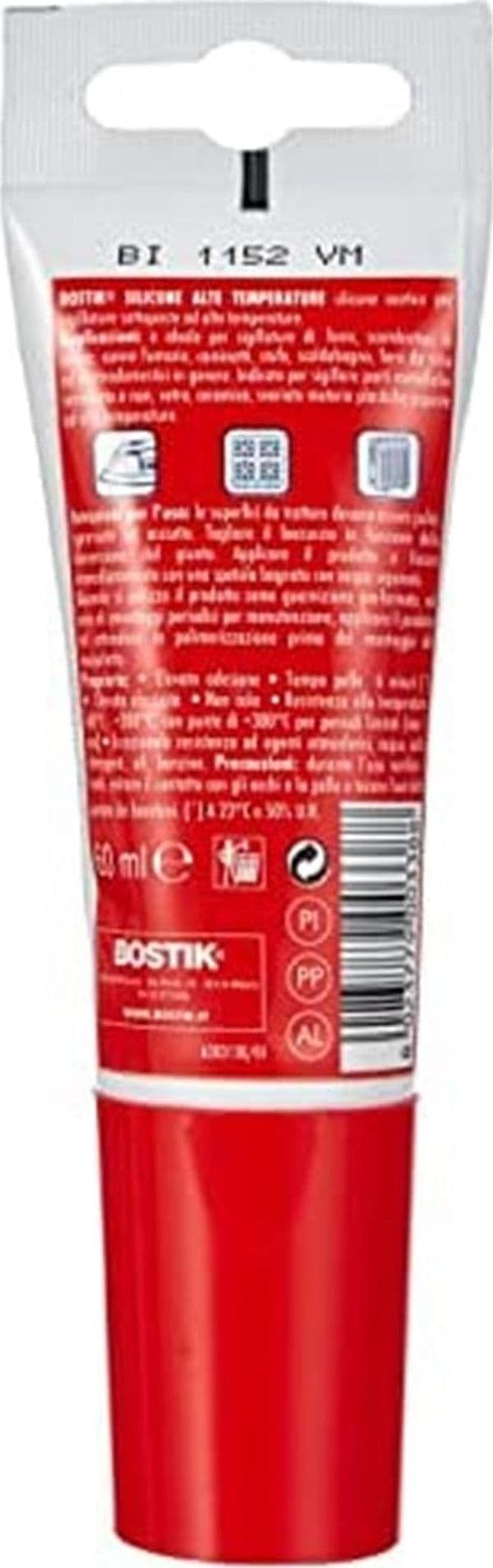 BOSTIK SILICONE ALTE TEMPERATURE ROSSO da -60°C a +200°C, -- FER 386388 in prodotto EuroStore07 - Alatri, commercioVirtuoso.it