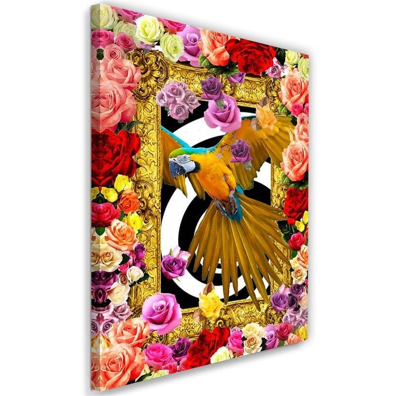 Quadro su tela, Pappagallo fiori colorati rose in Poster e stampe Collezione Casa - Trebisacce, commercioVirtuoso.it