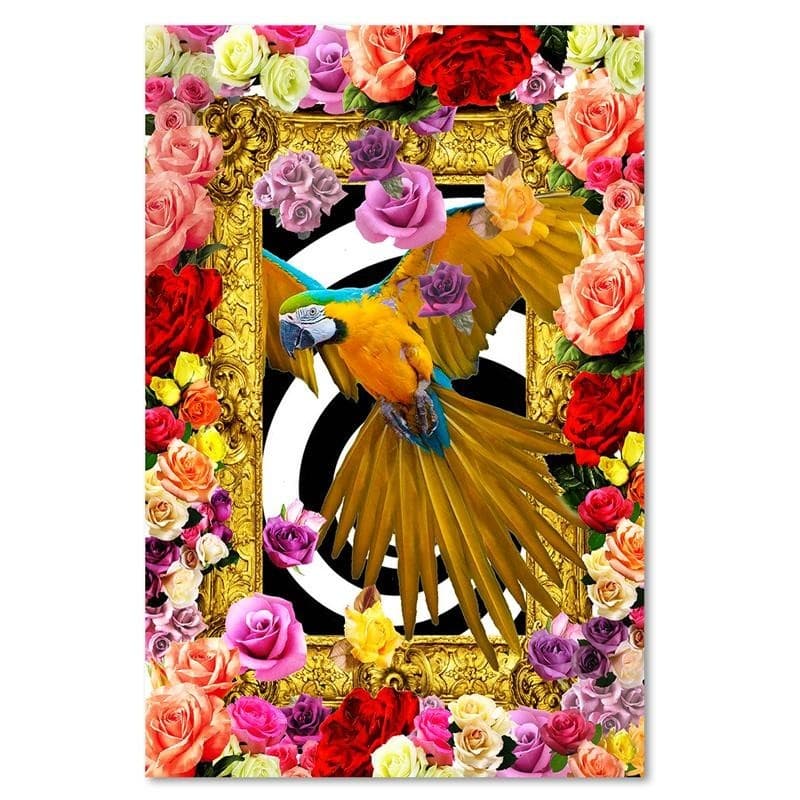 Quadro su tela, Pappagallo fiori colorati rose in Poster e stampe Collezione Casa - Trebisacce, commercioVirtuoso.it