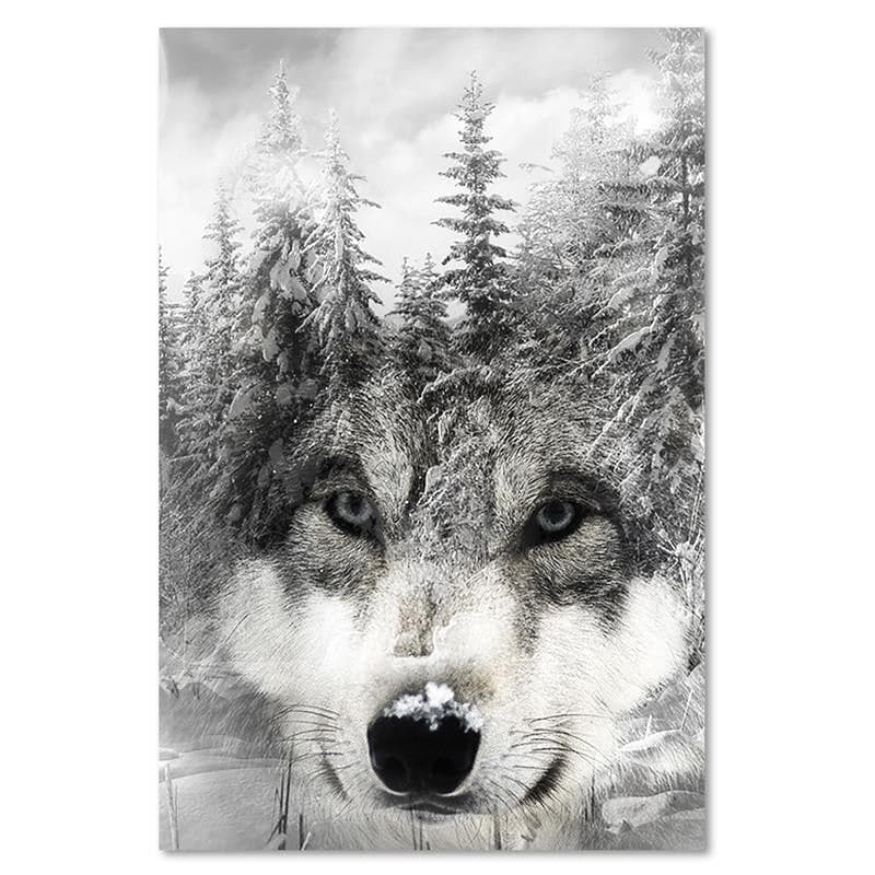 Quadro su tela, Lupo della foresta bianco e nero in Poster e stampe Collezione Casa - Trebisacce, commercioVirtuoso.it