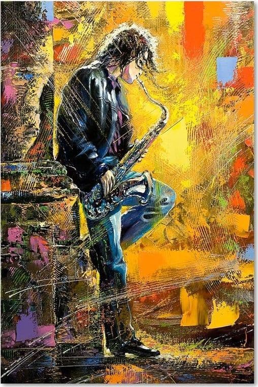 Quadro su tela, Musicista con sassofono multicolore in Poster e stampe Collezione Casa - Trebisacce, commercioVirtuoso.it