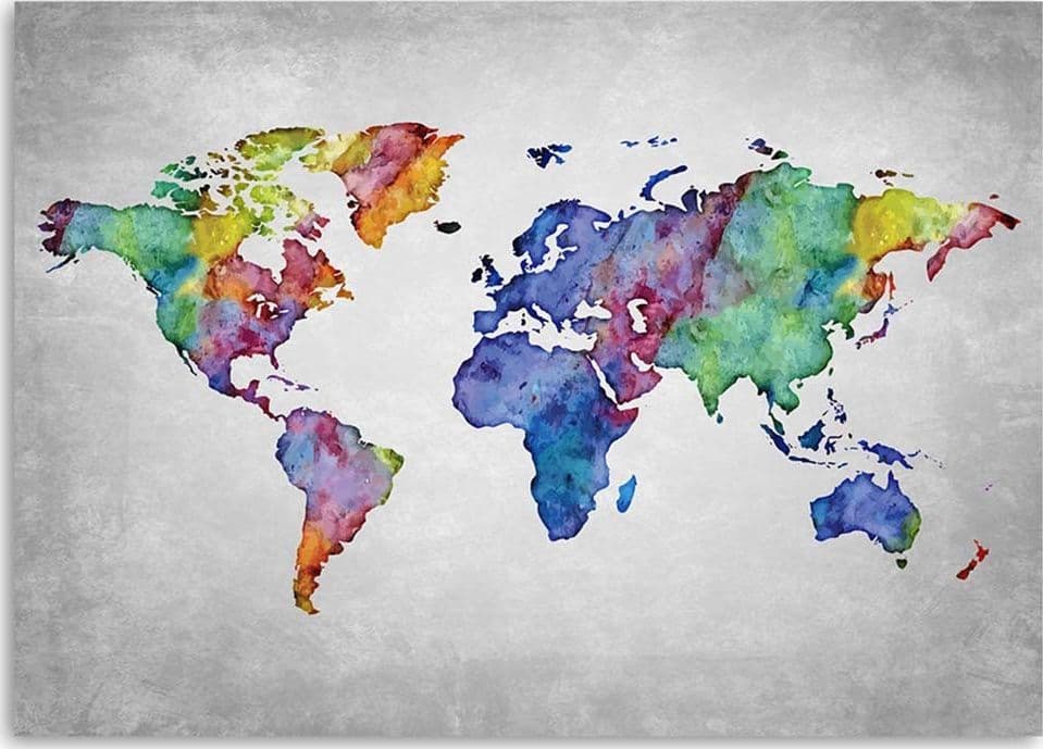 Quadro su tela, Mappa del mondo acquerello in Poster e stampe Collezione Casa - Trebisacce, commercioVirtuoso.it