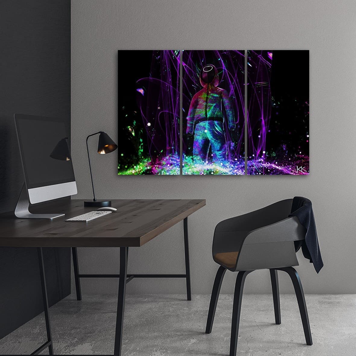 Quadro su tela 3 pannelli, Giocatore al neon in Poster e stampe Collezione Casa - Trebisacce, commercioVirtuoso.it