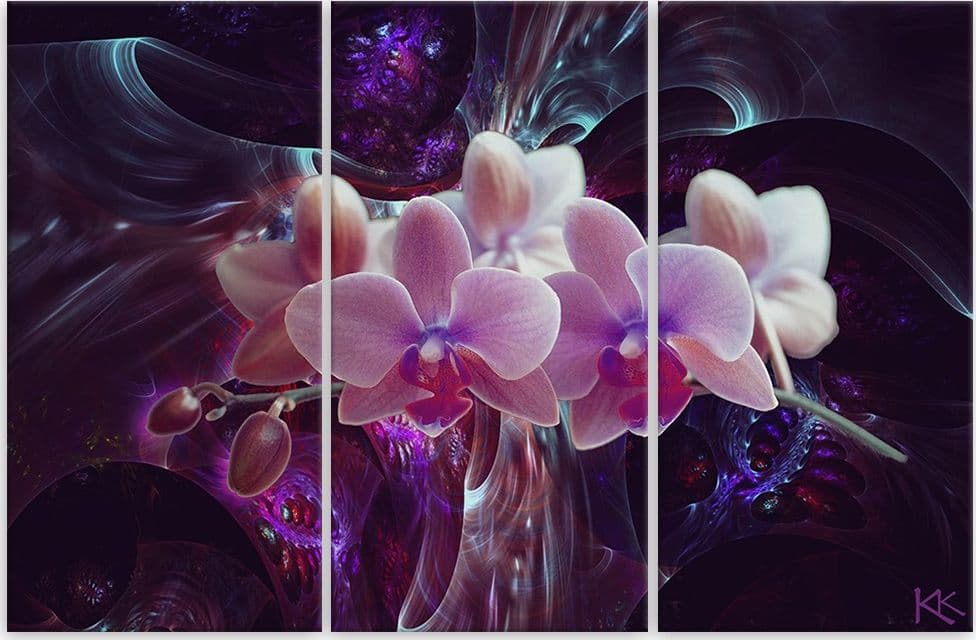 Quadro su tela 3 pannelli, Orchidea bianca su uno sfondo scuro in Poster e stampe Collezione Casa - Trebisacce, commercioVirtuoso.it