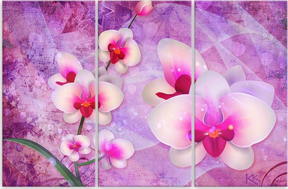 Quadro su tela 3 pannelli, Astrazione dei fiori di orchidea in Poster e stampe Collezione Casa - Trebisacce, commercioVirtuoso.it