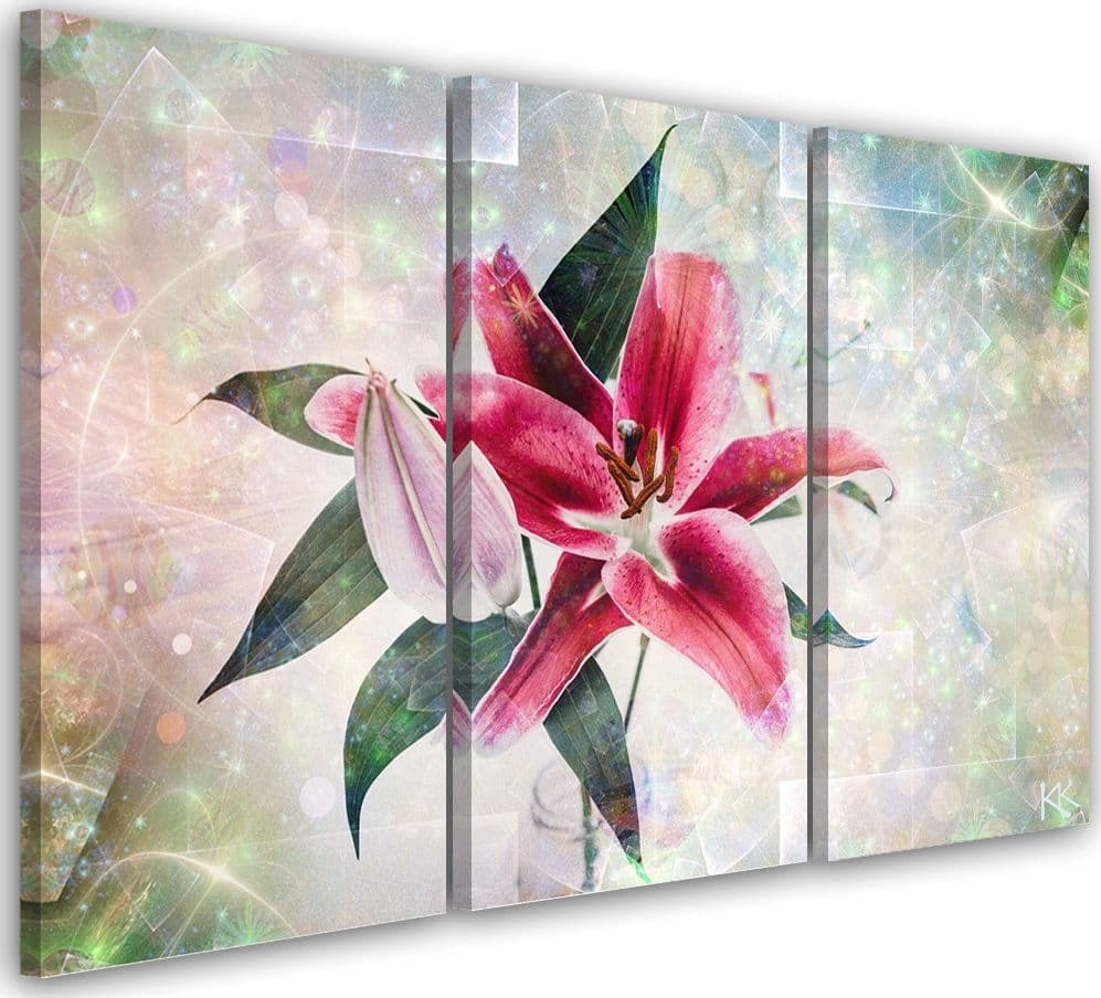 Quadro su tela 3  pannelli, Lily rosa