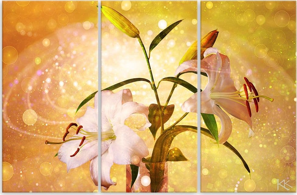 Quadro su tela 3 pannelli, Lily su uno sfondo giallo in Poster e stampe Collezione Casa - Trebisacce, commercioVirtuoso.it
