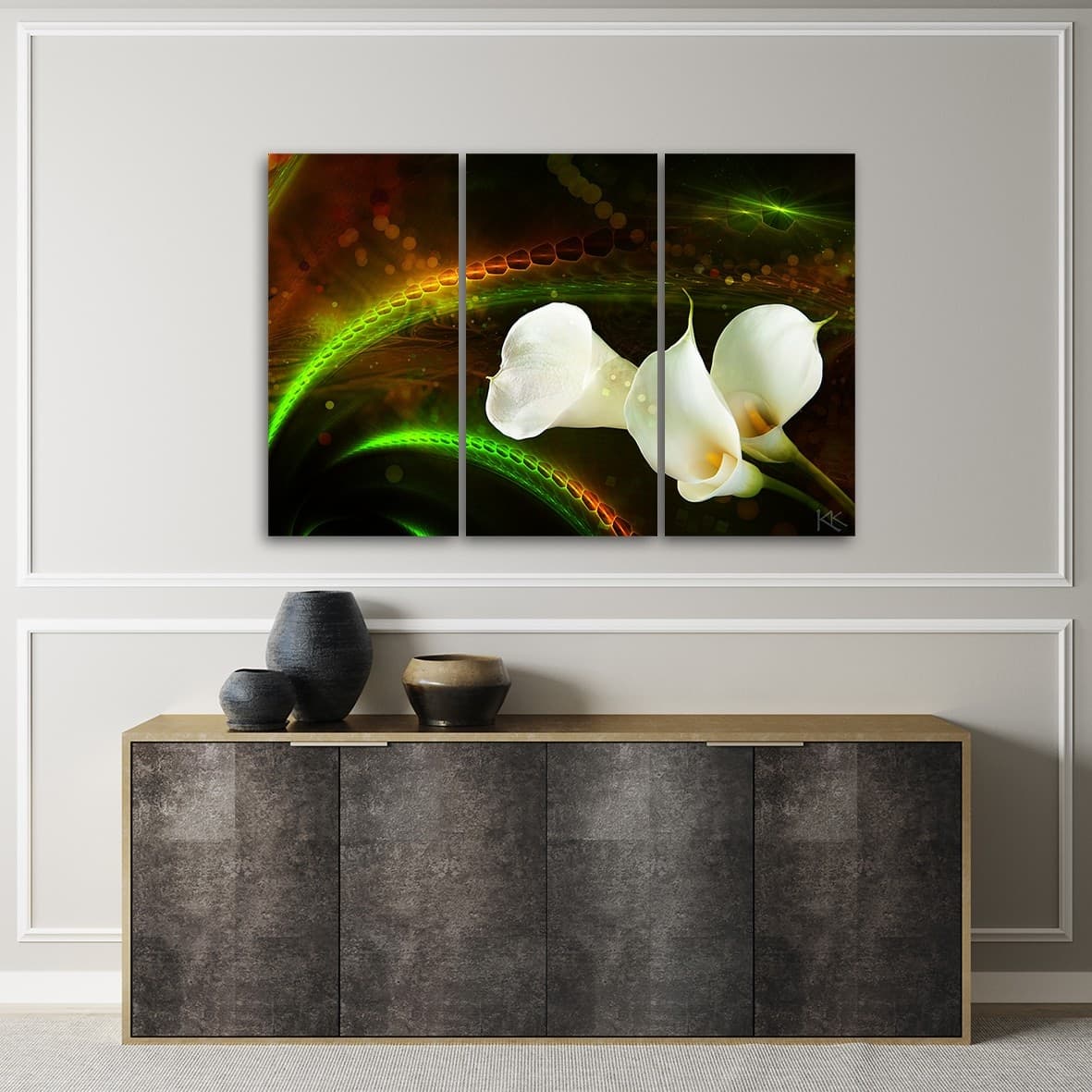 Quadro su tela 3 pannelli, Fiore bianco sullo sfondo marrone in Poster e stampe Collezione Casa - Trebisacce, commercioVirtuoso.it