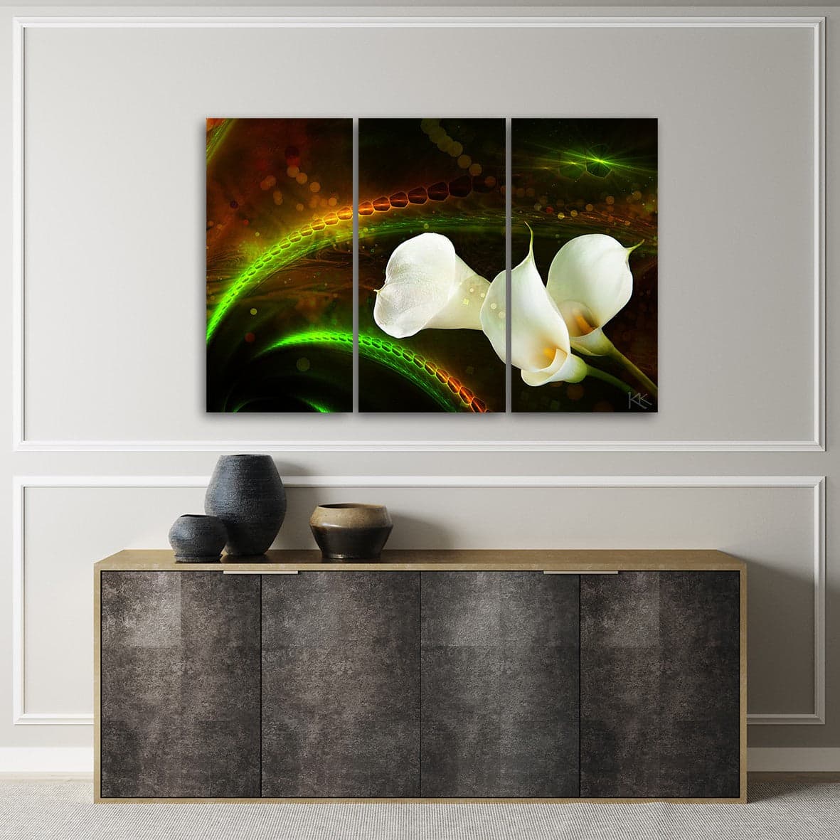 Quadro su tela 3 pannelli, Fiore bianco sullo sfondo marrone in Poster e stampe Collezione Casa - Trebisacce, commercioVirtuoso.it