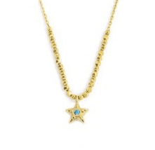 Marlù - COLLANA STELLA PENDENTE CON ZIRCONE AZZURRO ED EMATITE SFACCETTATA PVD ORO
