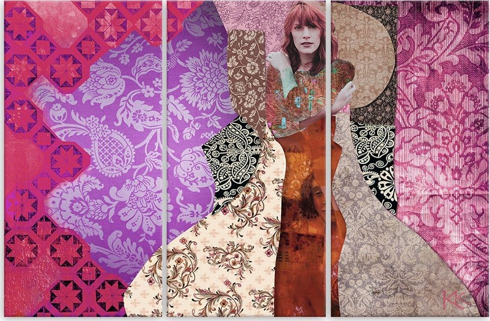 Quadro su tela 3 pannelli, Una donna su uno sfondo decorativo in Poster e stampe Collezione Casa - Trebisacce, commercioVirtuoso.it