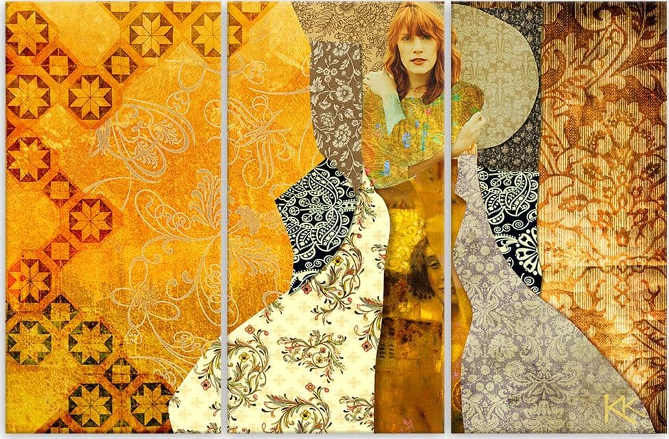 Quadro su tela 3 pannelli, Una donna su uno sfondo decorativo in Poster e stampe Collezione Casa - Trebisacce, commercioVirtuoso.it