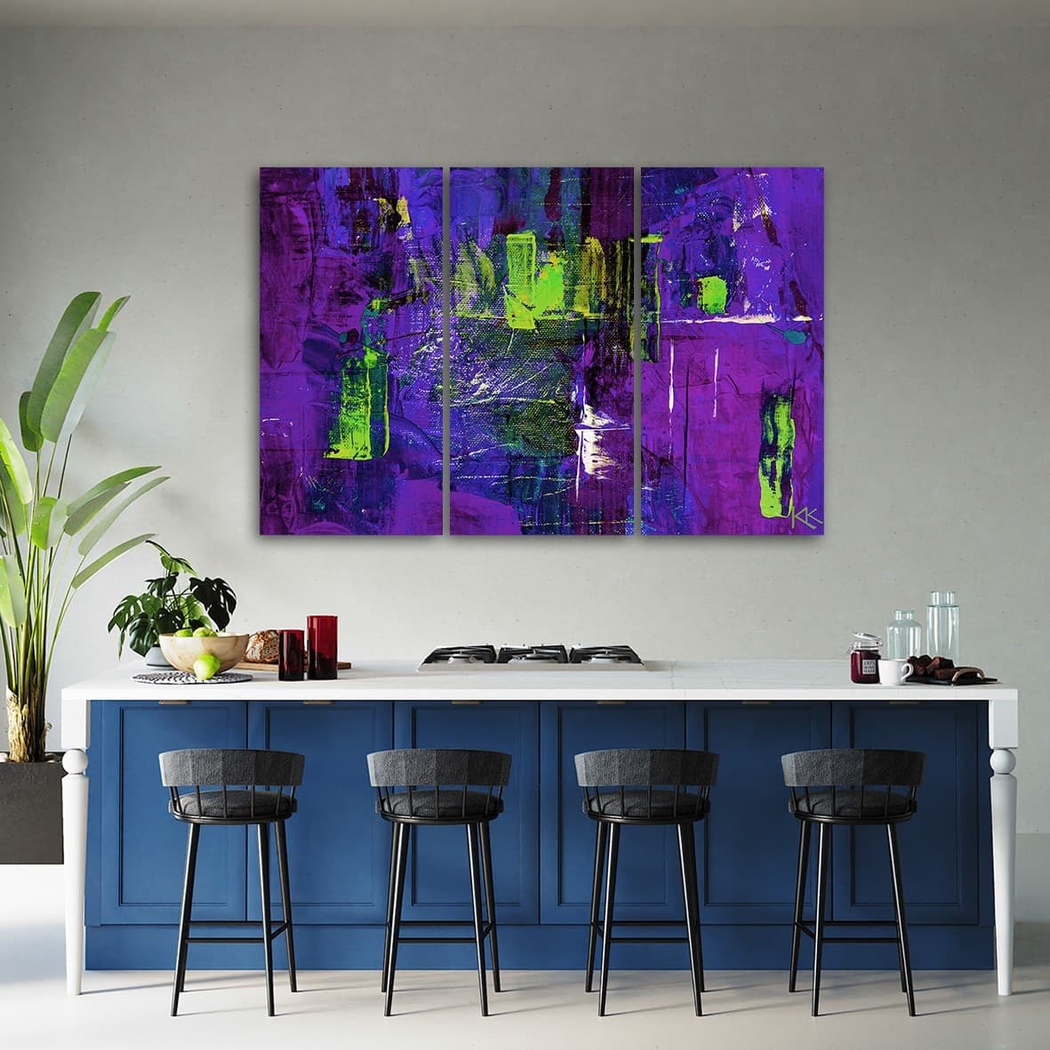 Quadro su tela 3 pannelli, Astrazione dipinta a mano viola in Poster e stampe Collezione Casa - Trebisacce, commercioVirtuoso.it