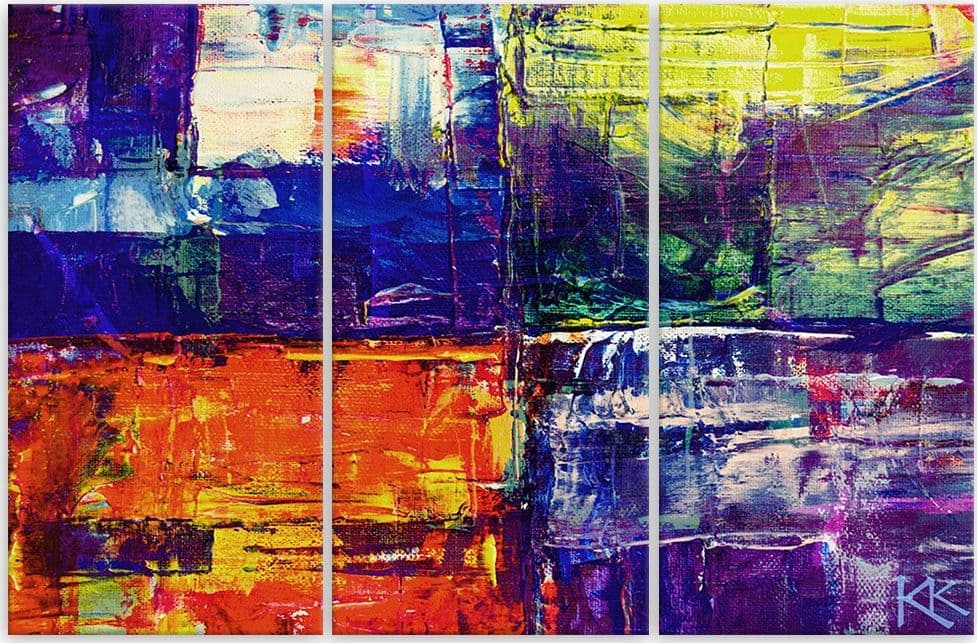Quadro su tela 3 pannelli, Abstrazione dipinta a mano colorata in Poster e stampe Collezione Casa - Trebisacce, commercioVirtuoso.it
