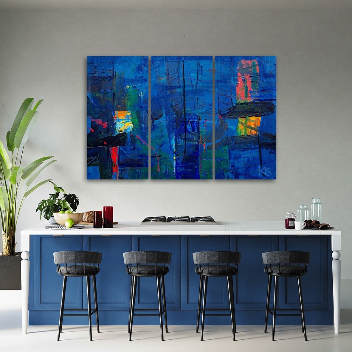 Quadro su tela 3 pannelli, Mano di astrazione blu pinto in Poster e stampe Collezione Casa - Trebisacce, commercioVirtuoso.it