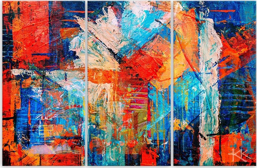 Quadro su tela 3 pannelli, Mano di astrazione arancione pinto in Dipinti Collezione Casa - Trebisacce, commercioVirtuoso.it