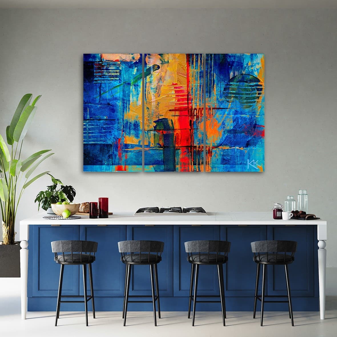 Quadro su tela 3 pannelli, Mano di astrazione blu pinto in Poster e stampe Collezione Casa - Trebisacce, commercioVirtuoso.it