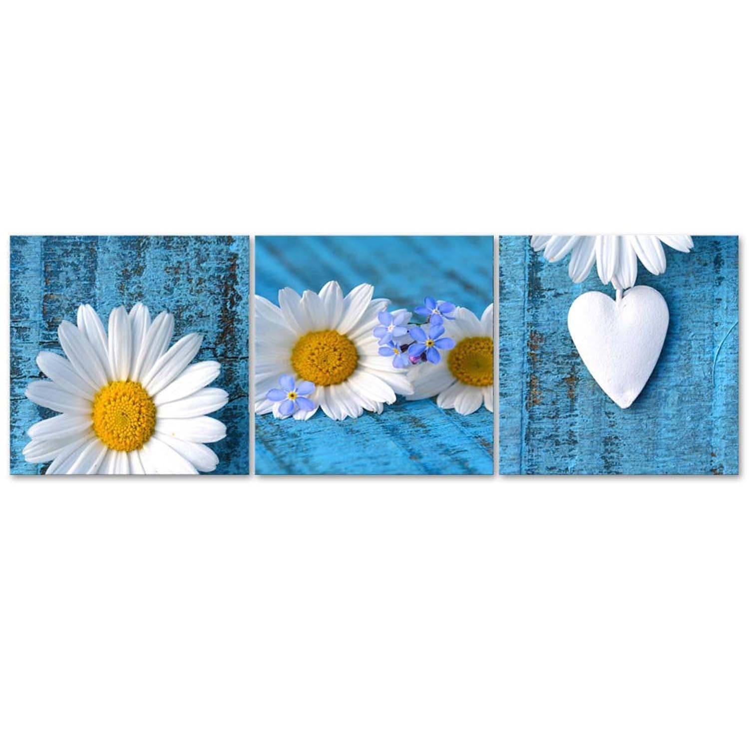 Quadro su tela 3 pezzi Margherite e cuore blu in Poster e stampe Collezione Casa - Trebisacce, commercioVirtuoso.it