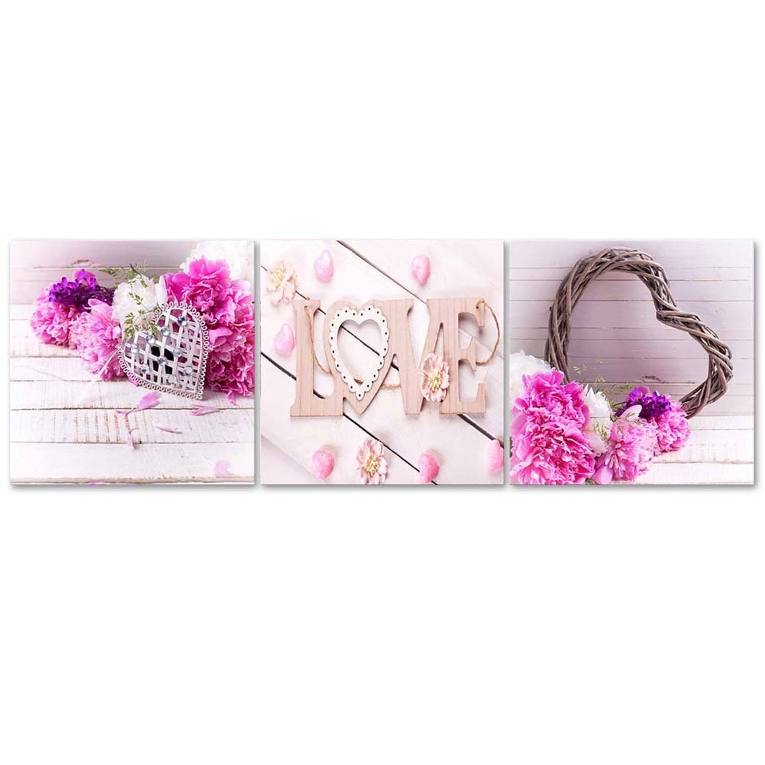 Quadri Quadro Multipannello Fiore rosa iscrizione LOVE in Poster e stampe Collezione Casa - Trebisacce, commercioVirtuoso.it