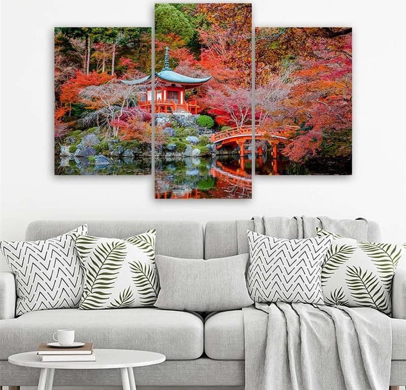 Quadro su tela 3 pezzi Giappone paesaggio rosso in Poster e stampe Collezione Casa - Trebisacce, commercioVirtuoso.it