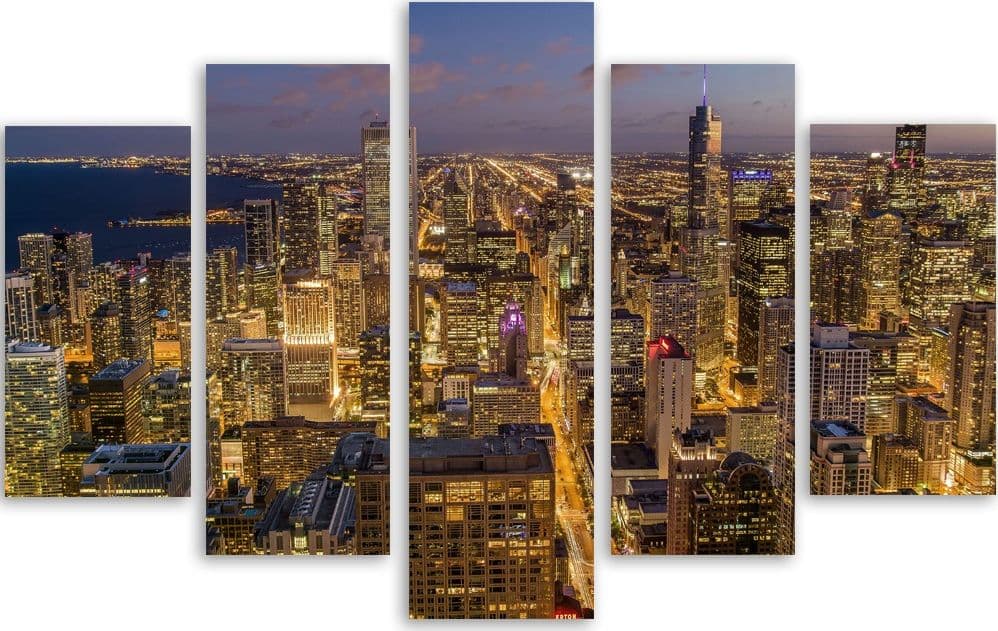 Quadro su tela 5 pannelli Notte della città di Chicago in Poster e stampe Collezione Casa - Trebisacce, commercioVirtuoso.it